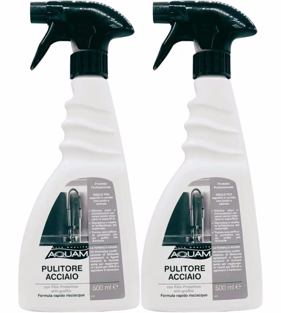 Aquam Pulitore Acciaio Spray 500ml con Film Protettivo Anti-Graffio