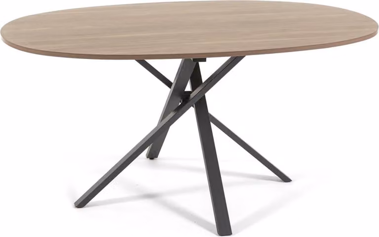 Tavolo ovale 150×100 cm con struttura in metallo incrociato - design moderno, armonioso ed elegante, stabile e versatile, ideale per cucina, sala da pranzo o ufficio - CARLO - aspetto legno