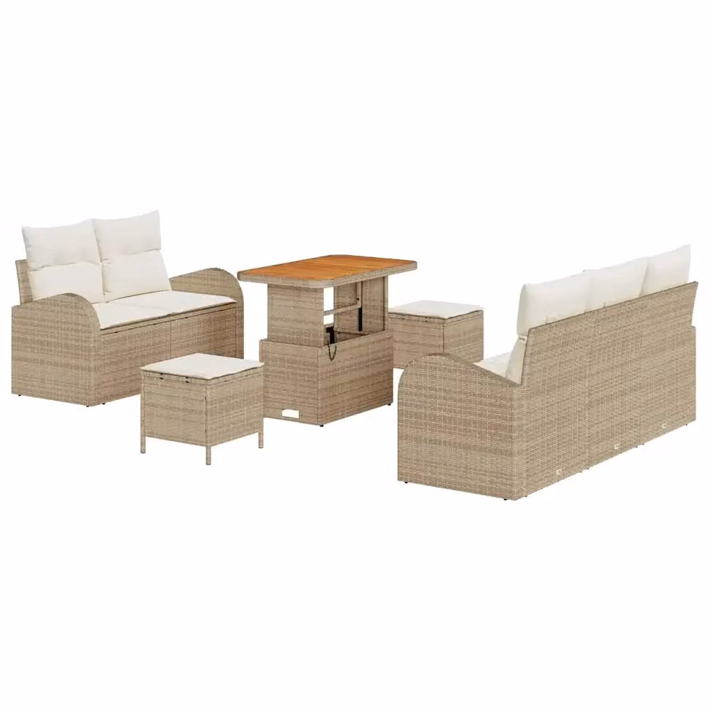 Set Divano da Giardino vidaXL 8 Pezzi in Polyrattan Beige con Cuscini e Tavolino – 2