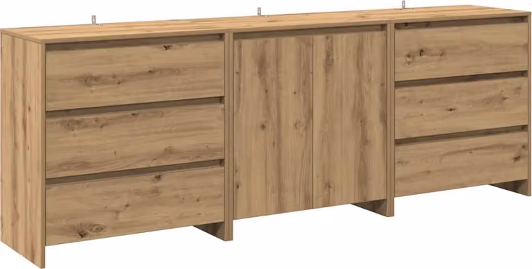 Credenza 3 pz Rovere Artigianale in Legno Multistrato