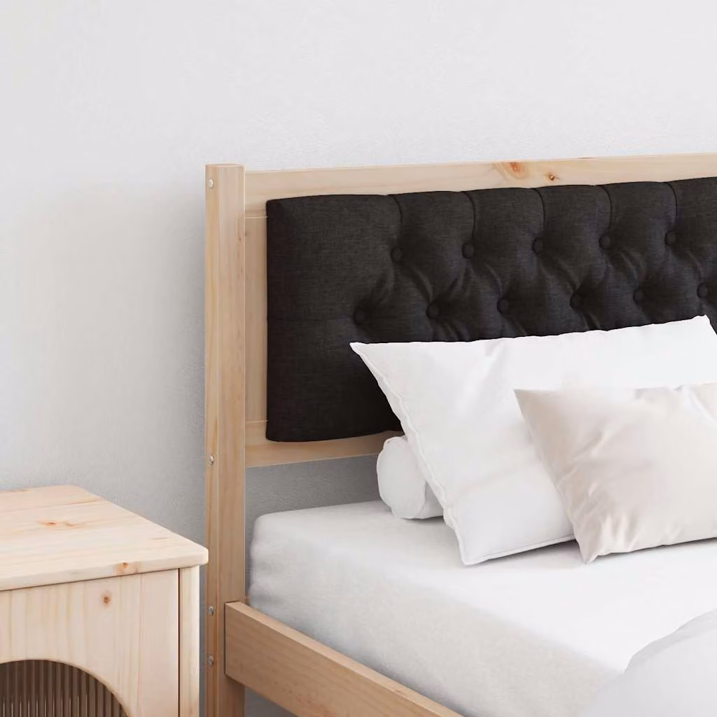 Testiera per letto imbottita vidaXL in legno di pino massello, marrone e nero