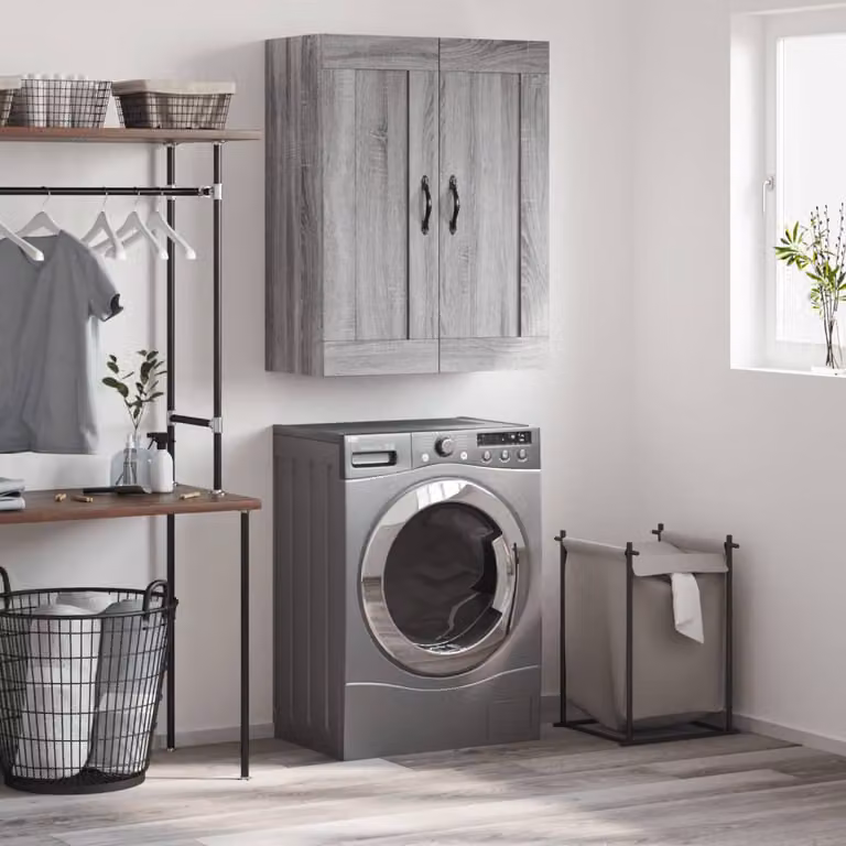 Mobile a parete vidaXL in legno multistrato Grigio Sonoma, L: 69,5 cm, P: 34 cm, H: 90 cm