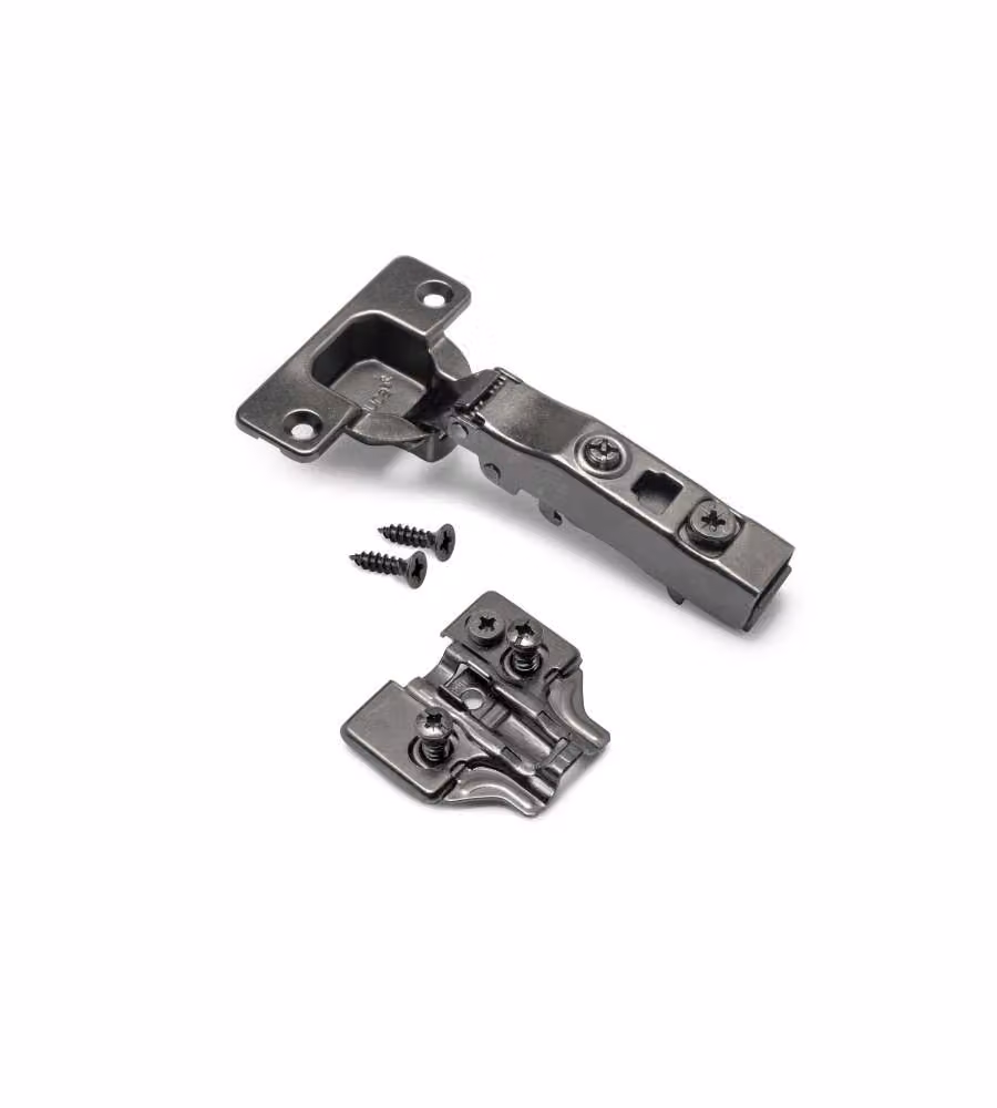 Emuca Kit cerniera collo dritto X91 con chiusura ammortizzata e basetta, basette Euro, Titanio, Acciaio.