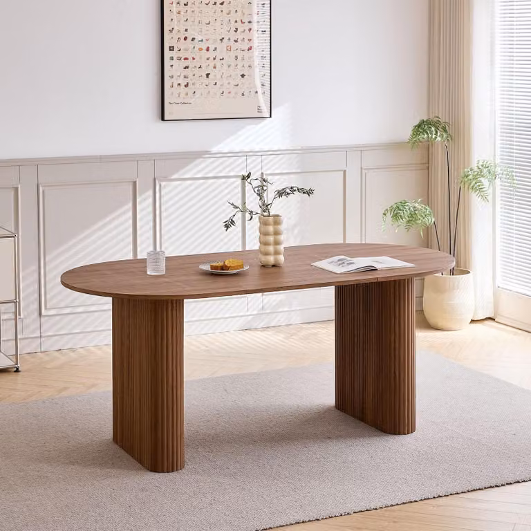 Tavolo da pranzo ovale - Tavolo da pranzo - 180 x 90 cm - MDF effetto legno - Marrone scuro