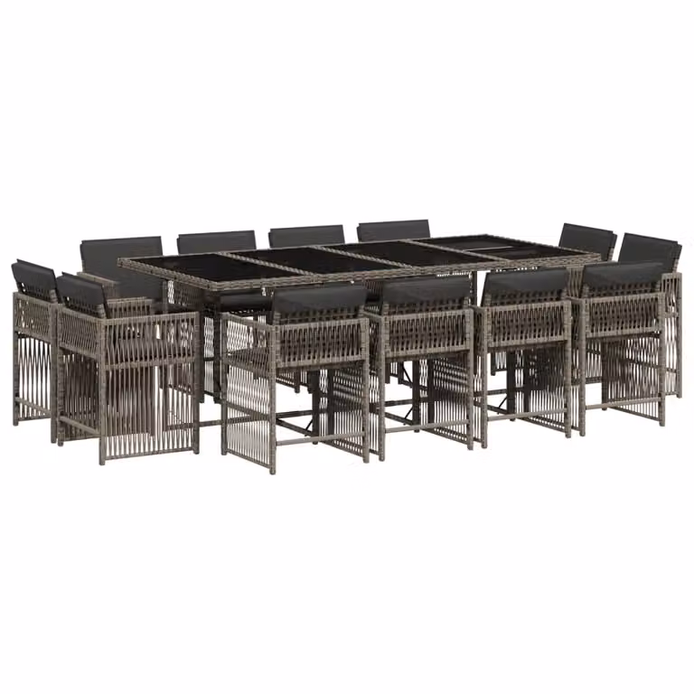 Set da Pranzo da Giardino 13pz con Cuscini Grigio in Polyrattan