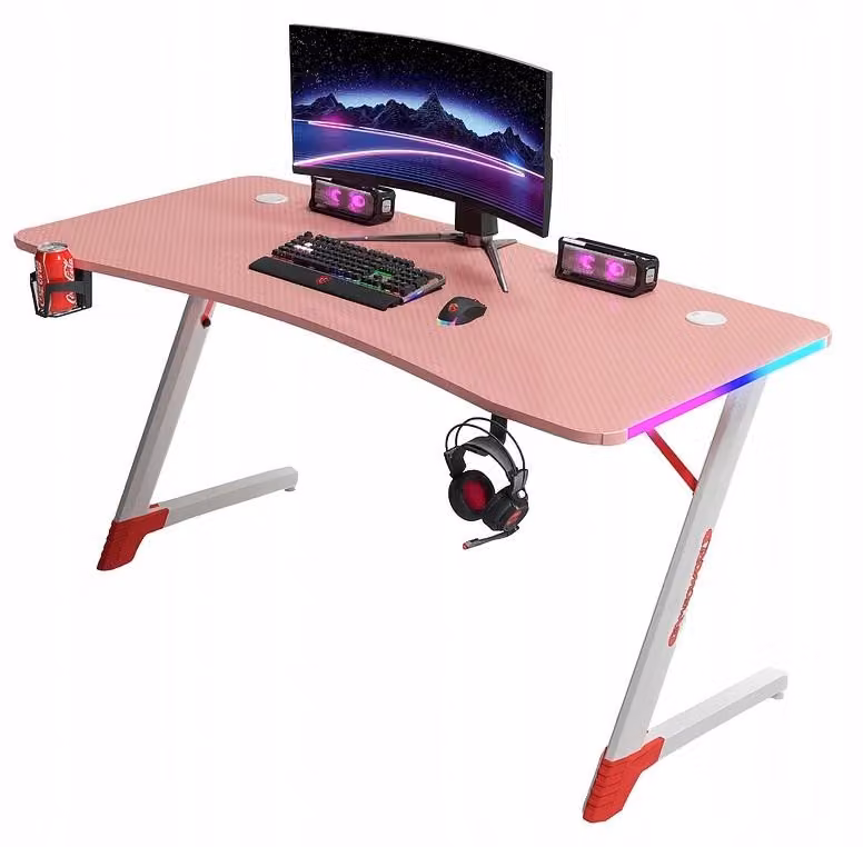 Tavolo da gaming - Scrivania 120x60x75 cm - Tavolo per computer rosa - Scrivania da gaming - Tavolo con LED