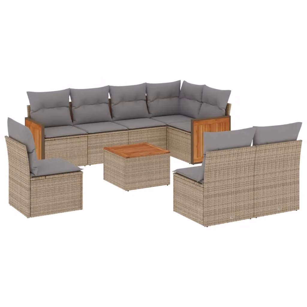vidaXL Set Divano da Giardino a L 9 pz in Polyrattan con Cuscini Beige e Tavolino da Esterno – 2