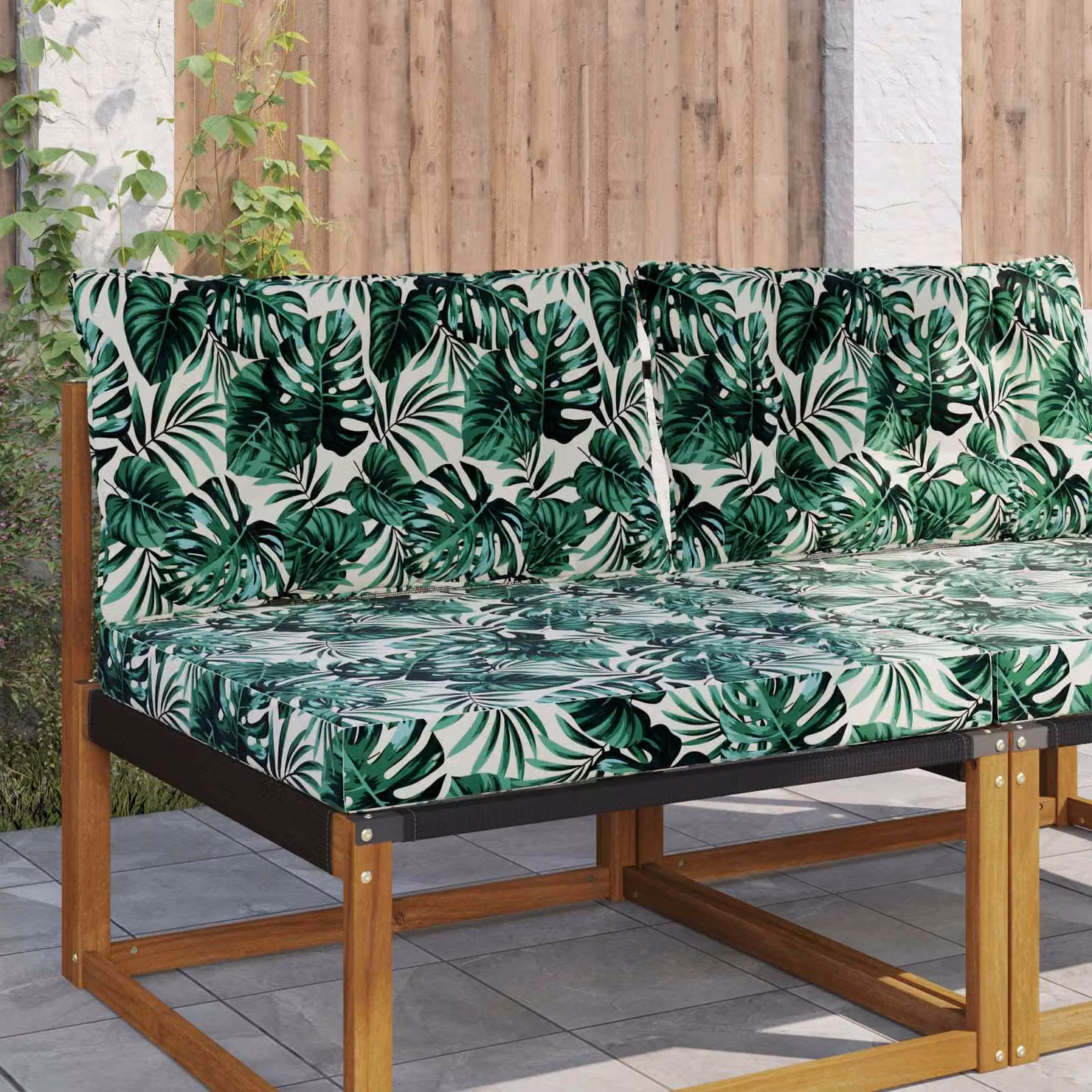 vidaXL Cuscino per divano da esterno verde con motivo floreale in poliestere e imbottitura in scaglie di schiuma L: 68,5 cm, P: 68,5 cm, H: 8 cm