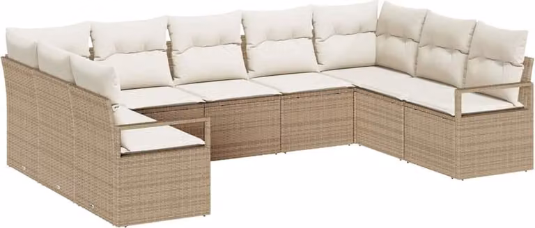 Set di divani con cuscino 9 pcs Beige polyrattan