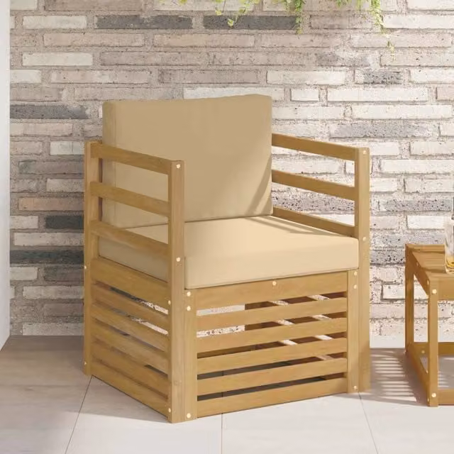 Set di divani da esterno moderni vidaXL in legno di acacia e tessuto bianco e beige