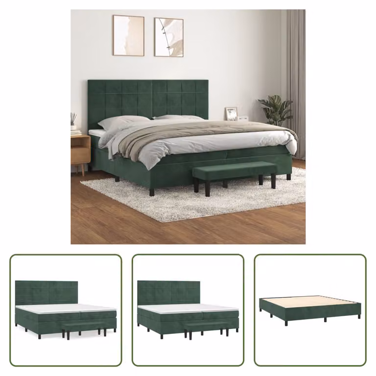 The Living Store Letto a molle con materasso verde scuro 200x200 cm in velluto