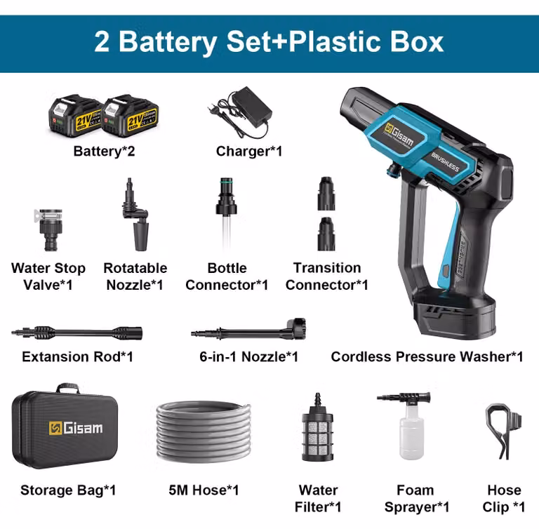 Idropulitrice a batteria - Pistola a pressione - 220 bar - Motore brushless - Batteria 18V - Include 2 batterie