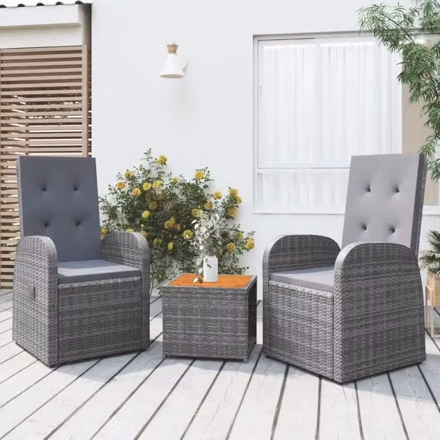 Set Mobili Giardino 3pz Grigio Polyrattan Legno Massello Acacia 3157655