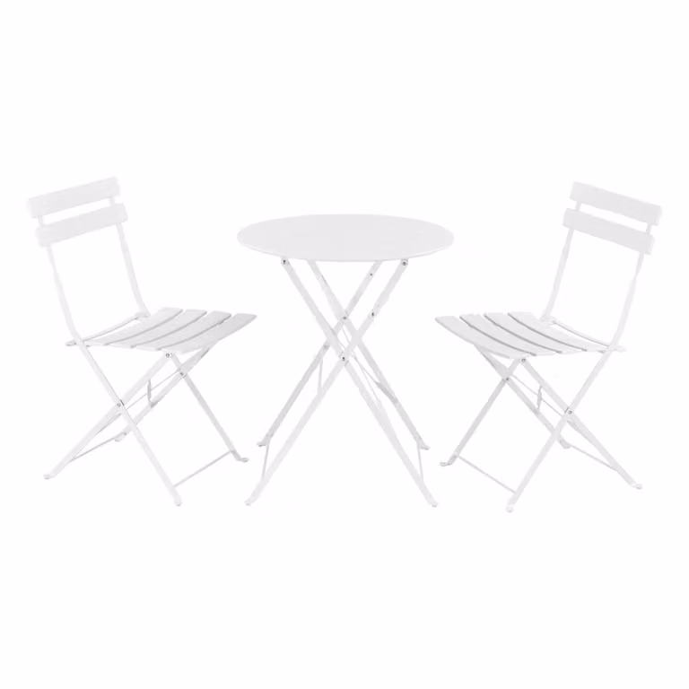 In And OutdoorMatch set bistrot Minna - tavolo da giardino in metallo - con 2 sedie da giardino - bianco - pieghevole