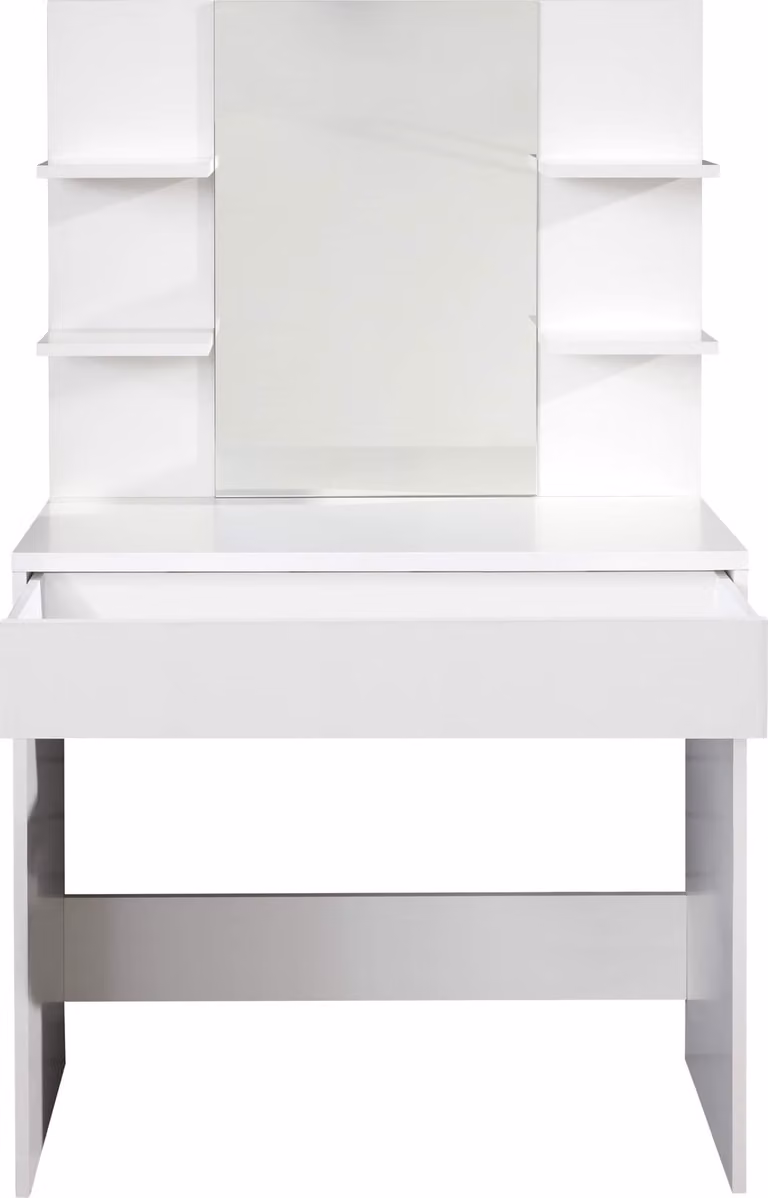 Calicosy - Parrucchiere con 4 ripiani, 1 grande cassetto e 1 specchio L85 cm - Basix