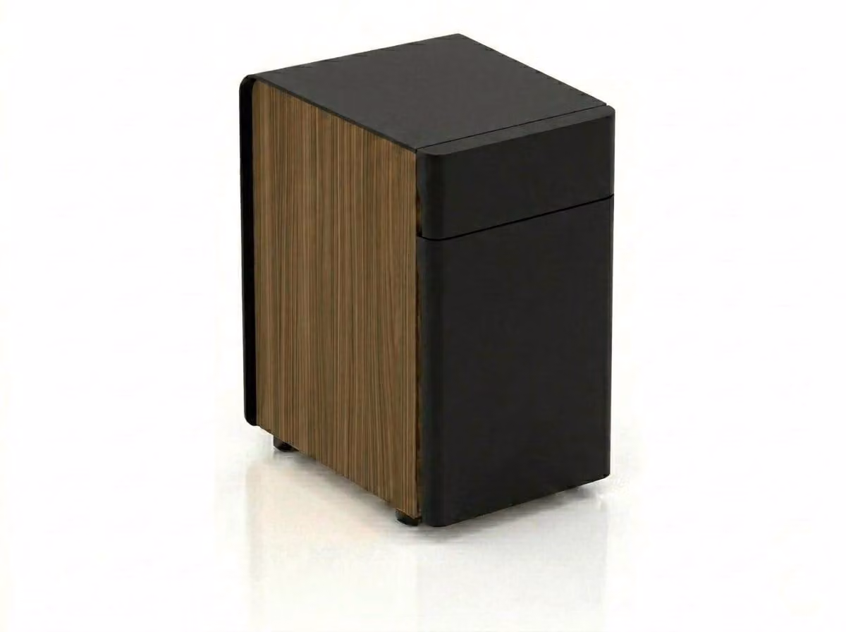 Comodino moderno, decoro effetto legno nero, mobile contenitore per il soggiorno