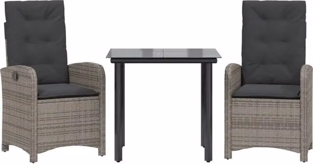 Set da Pranzo da Giardino 3 pz | Set Salotto da Giardino con Cuscini in Polyrattan Grigio