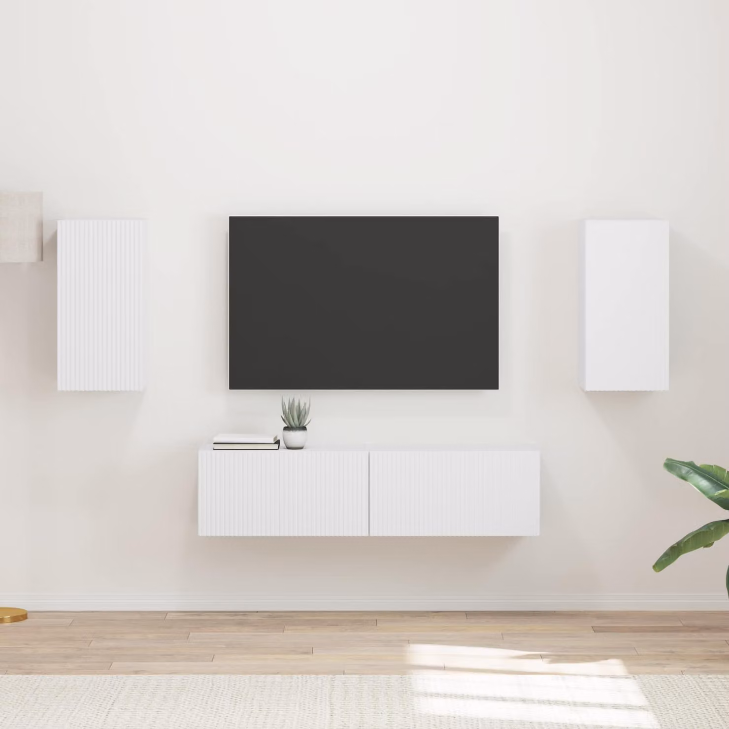 Set mobile TV moderno vidaXL in 4 pezzi, colore bianco, in legno MDF per soggiorno