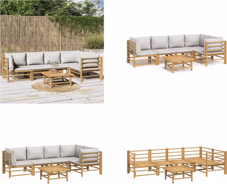 vidaXL Set da salotto da giardino in 6 pezzi con cuscini in bambù grigio chiaro - Set da salotto da giardino - Set da salotto - Set da arredo da giardino