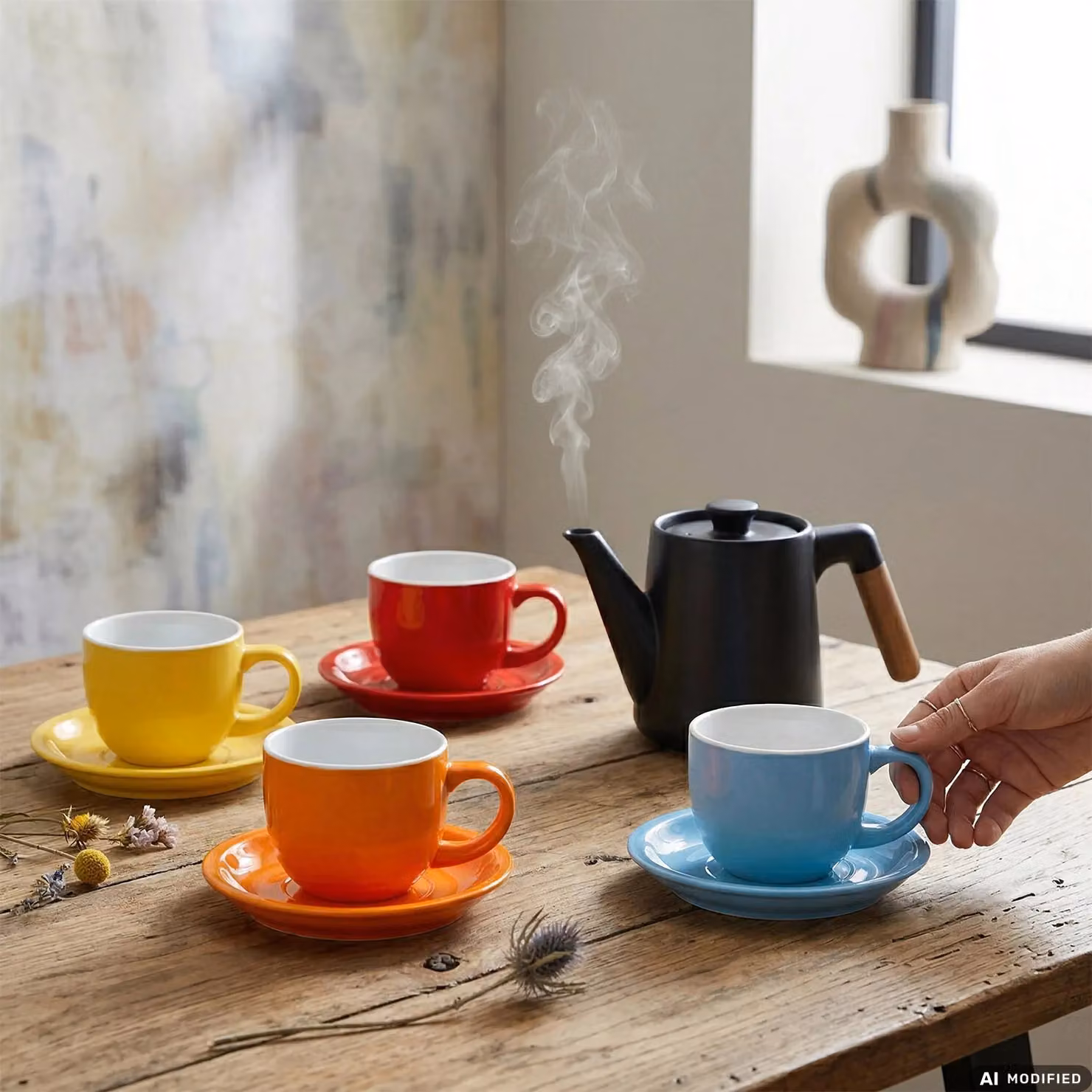 Set di 4 tazze con piattini multicolore in stoneware Gusto Casa, capacità 27 cl – 2