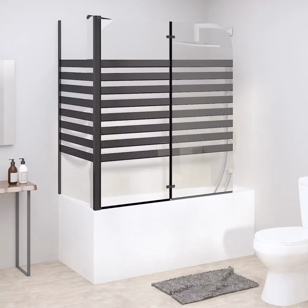 vidaXL Box Doccia Rettangolare Pieghevole in Vetro Temperato Trasparente con Profilo Nero L 120 cm, P 68 cm, H 130 cm