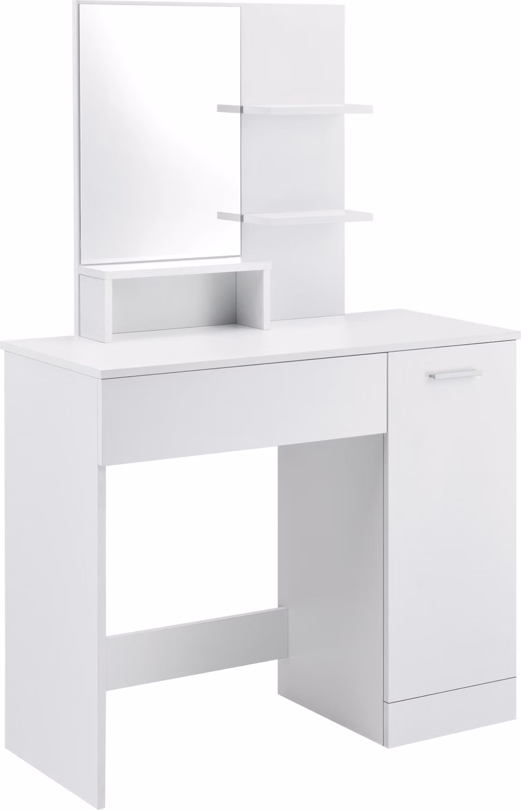 Tavolino da toilette con specchio Armadietto e cassetto Tavolino da toilette 138 x 90 x 38 cm Tavolino da toilette con ripiani Truciolato Bianco [en.casa]