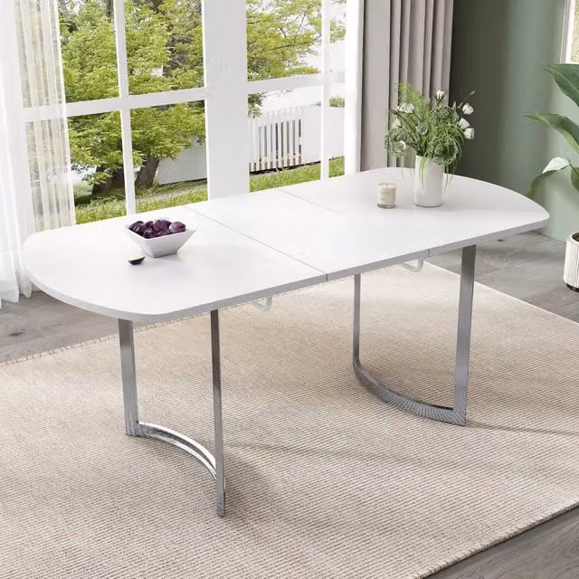 Tavolo da Pranzo Allungabile 140-180x80 cm ¨C MINIMAL ¨C Bianco, Gambe in Metallo, 4-6 Persone