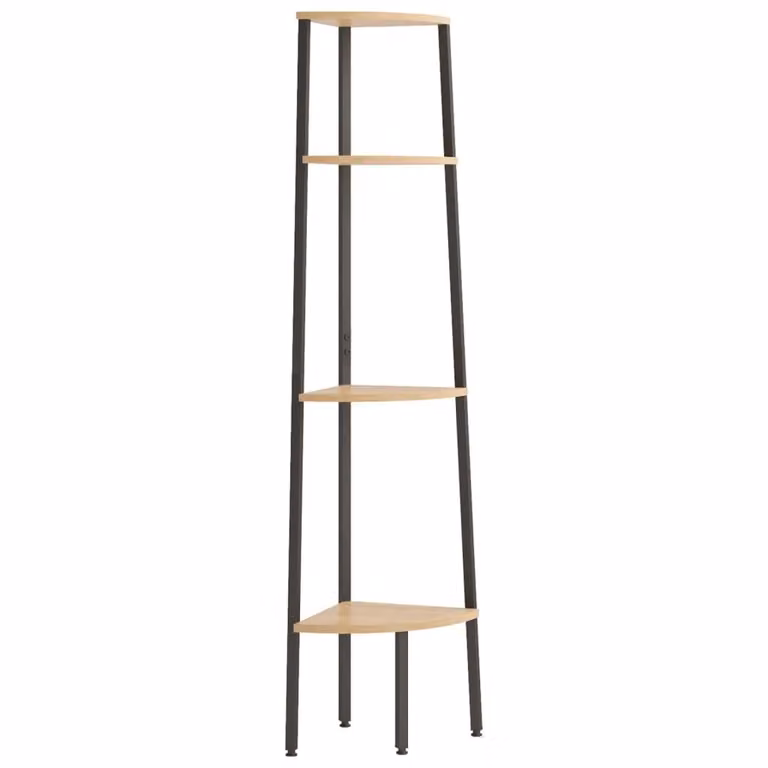 Scaffale angolare a 4 ripiani marrone chiaro e nero 45,5x31,5x150 cm