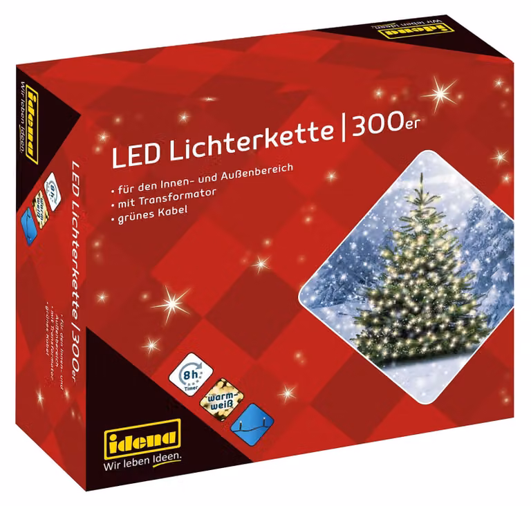 Catena luminosa a LED, 300 LED, luce bianco caldo, 37,9 metri, per interni ed esterni