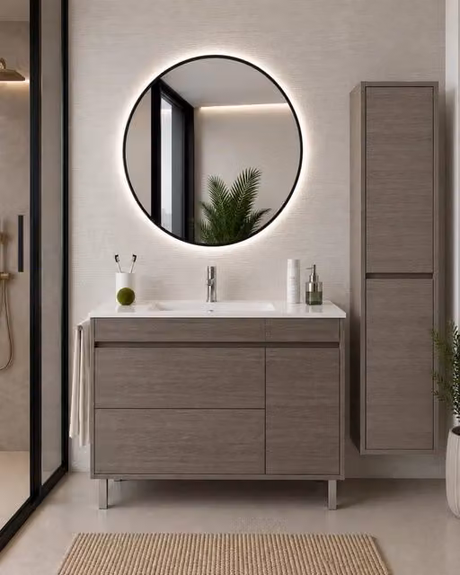 Mobile bagno con lavabo ORIGENBATH CAPRERA senza specchio 60x45 cm rovere smoky con colonna