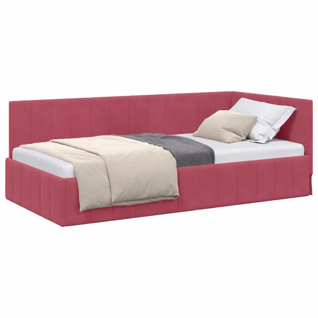vidaXL Cornice del letto ad angolo in velluto rosso, L 200 x P 90 x H 72 cm – 2