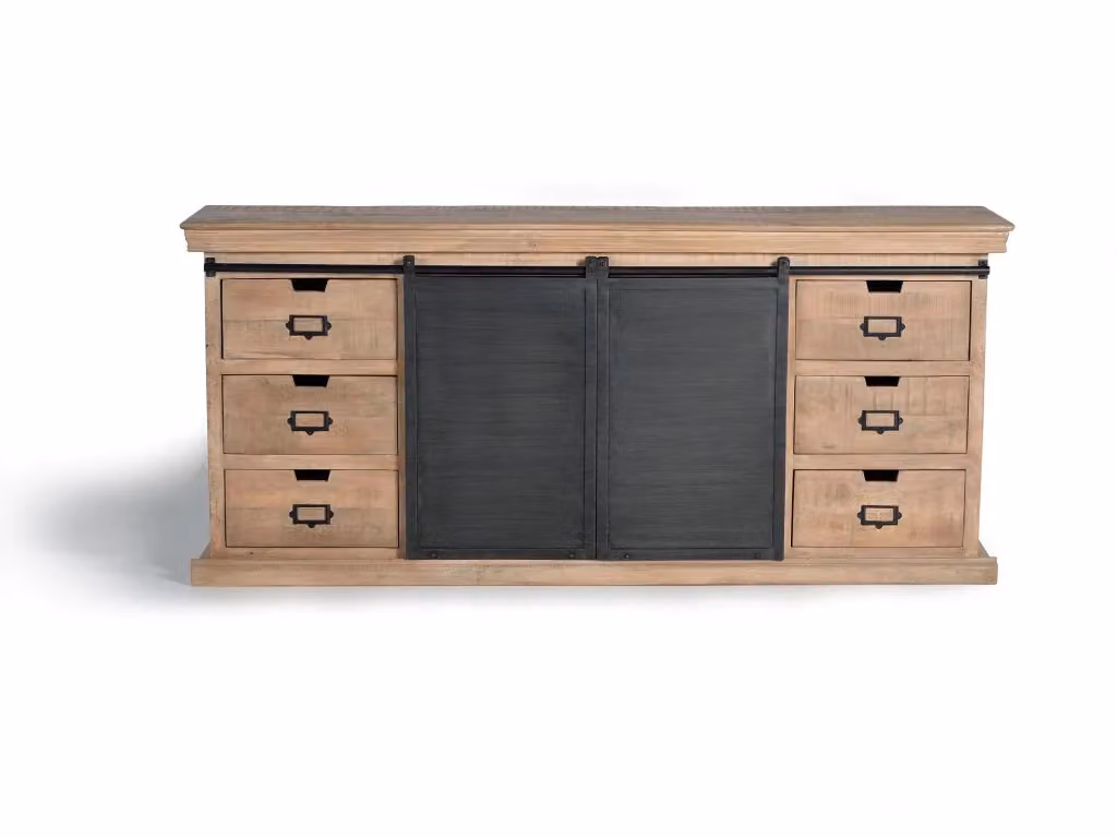 Madia Giner Y Colomer in legno di mango e metallo con 6 cassetti e 2 ante scorrevoli, stile industrial, colore marrone e nero – 2