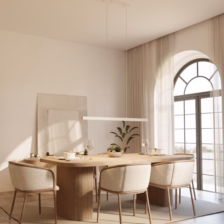 LUMIÈRE Design Lampada a sospensione 'Calimera' 120 cm LED dimmerabile con dettagli in legno, bianca
