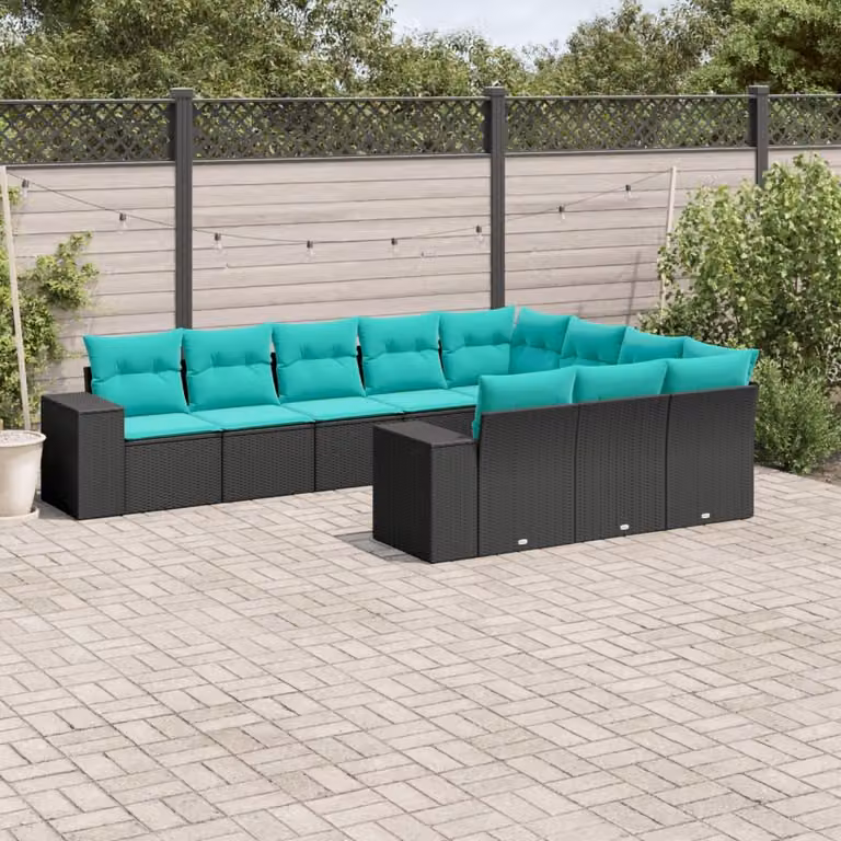 Maison Exclusive - Set da giardino 10 pezzi con cuscini, polyrattan nero