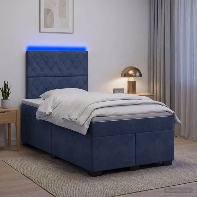 Letto box spring ibrido vidaXL con materasso a molle insacchettate e base contenitore, rivestimento in tessuto grigio, con illuminazione sottostante e porta USB, L/P: 120 x 200 cm