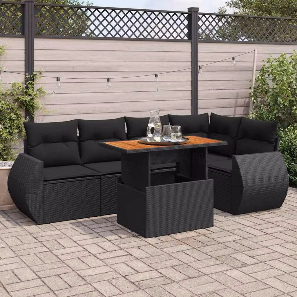 Set Divano da Giardino vidaXL 6 pz in Polyrattan Nero con Cuscini e Tavolino da Esterno a Forma di L