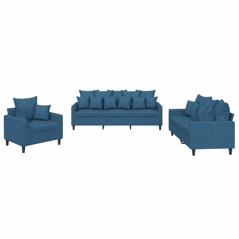 Set di Divani 3 pz con Cuscini Blu in Velluto