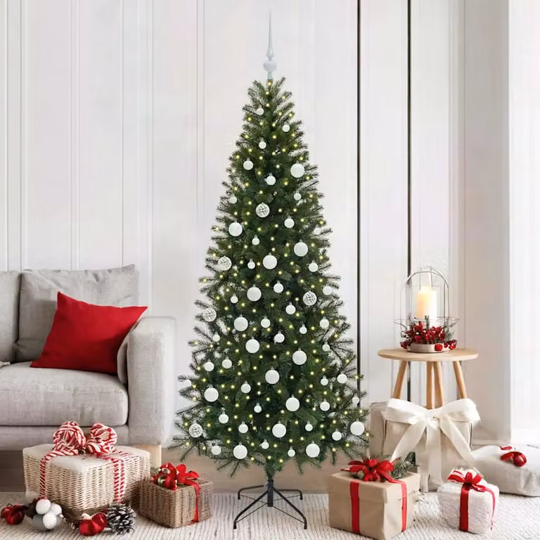 Albero di Natale artificiale moderno vidaXL verde con luci LED bianco caldo in PE e PVC, Altezza: 180 cm