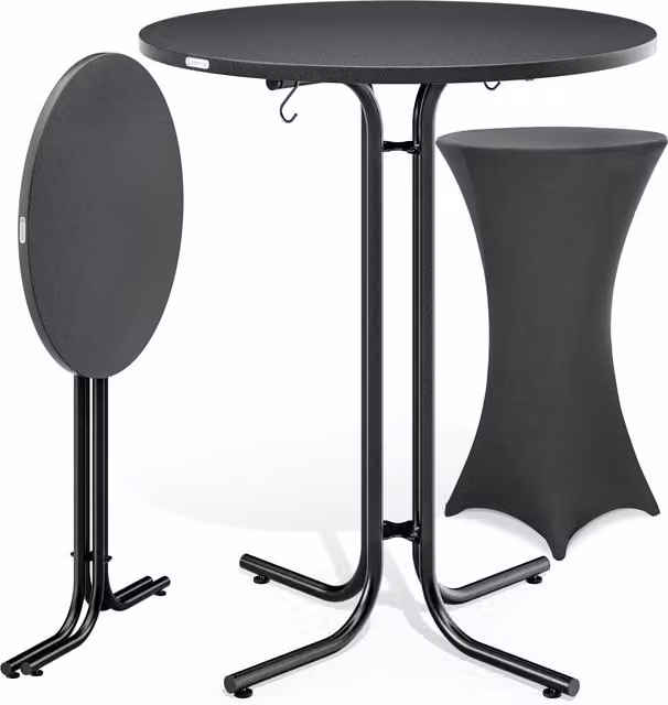 Set Tavolo Bar Casaria con Copri Tavolo Antracite, Colore Grigio, L: 110 cm, P: 80 cm, H: 80 cm e Copri Tavolo Ø: 80 cm – 1