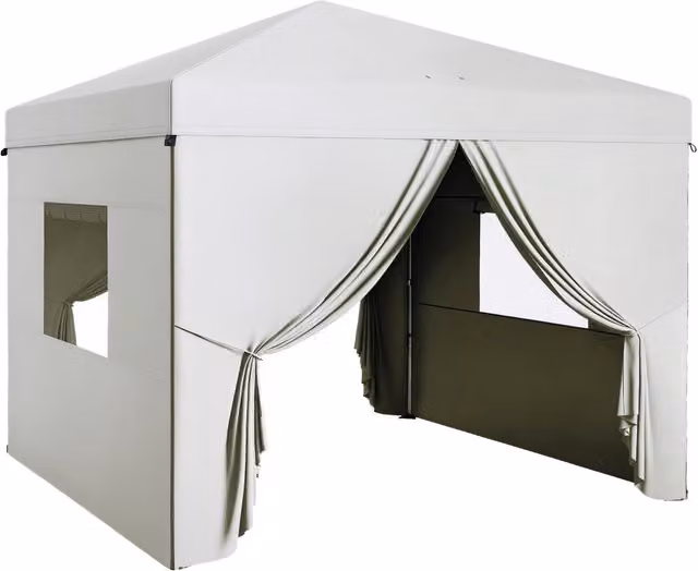 Tenda da giardino pieghevole 3x3 m ¨C zephmum ¨C 4 cortine laterali, 2 finestre, bianco