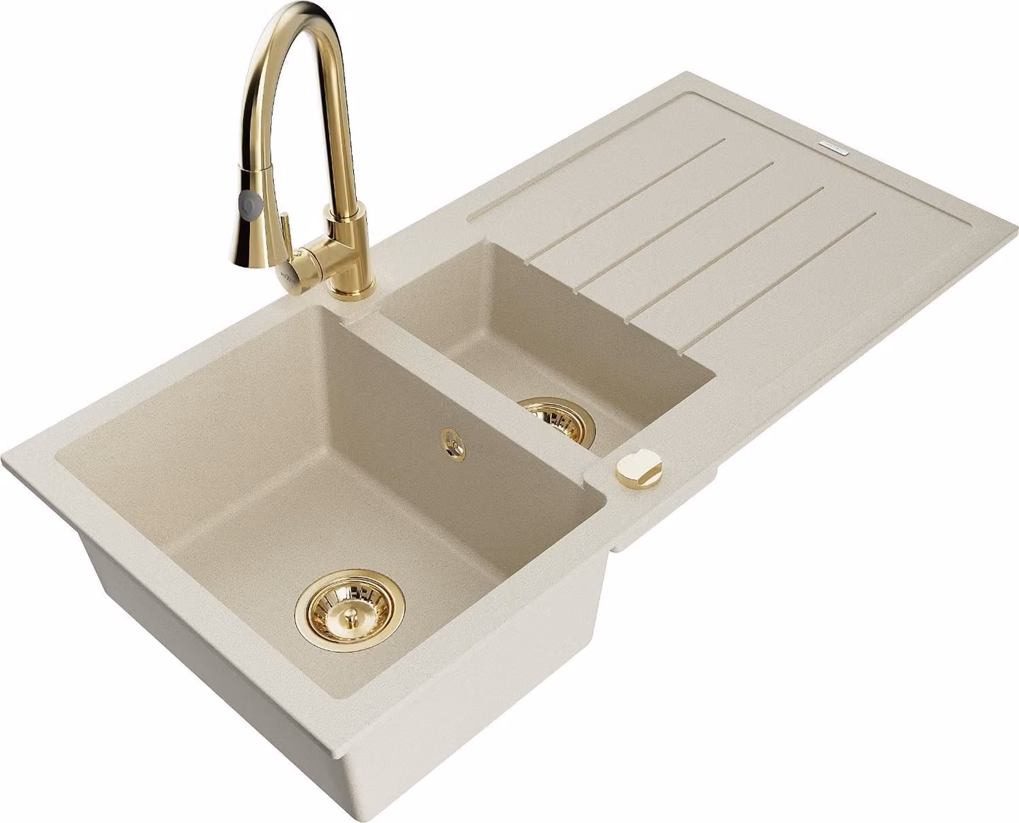 Mexen Andres lavello in granito 1,5 vasche con scolapiatti e miscelatore da cucina Elia, beige - 6515-69-670101-50