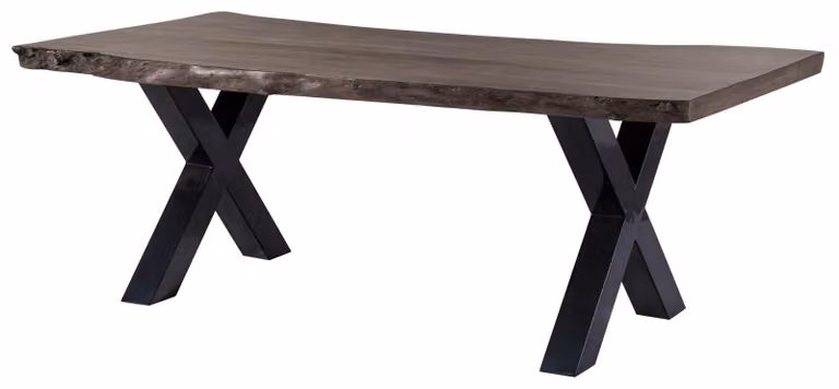 MASSIVMOEBEL24 | Tavolo da pranzo in legno acacia - laccato grigio / ferro X - antracite lucido 220x90x77 FREEFORM 5
