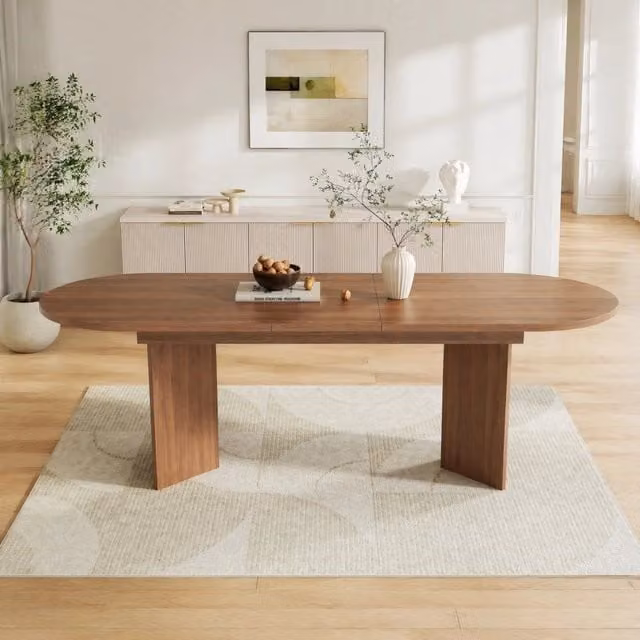 Tavolo da pranzo allungabile 160/200x90 cm con piano in MDF, per 6-8 persone, angoli arrotondati, stile semplice noce