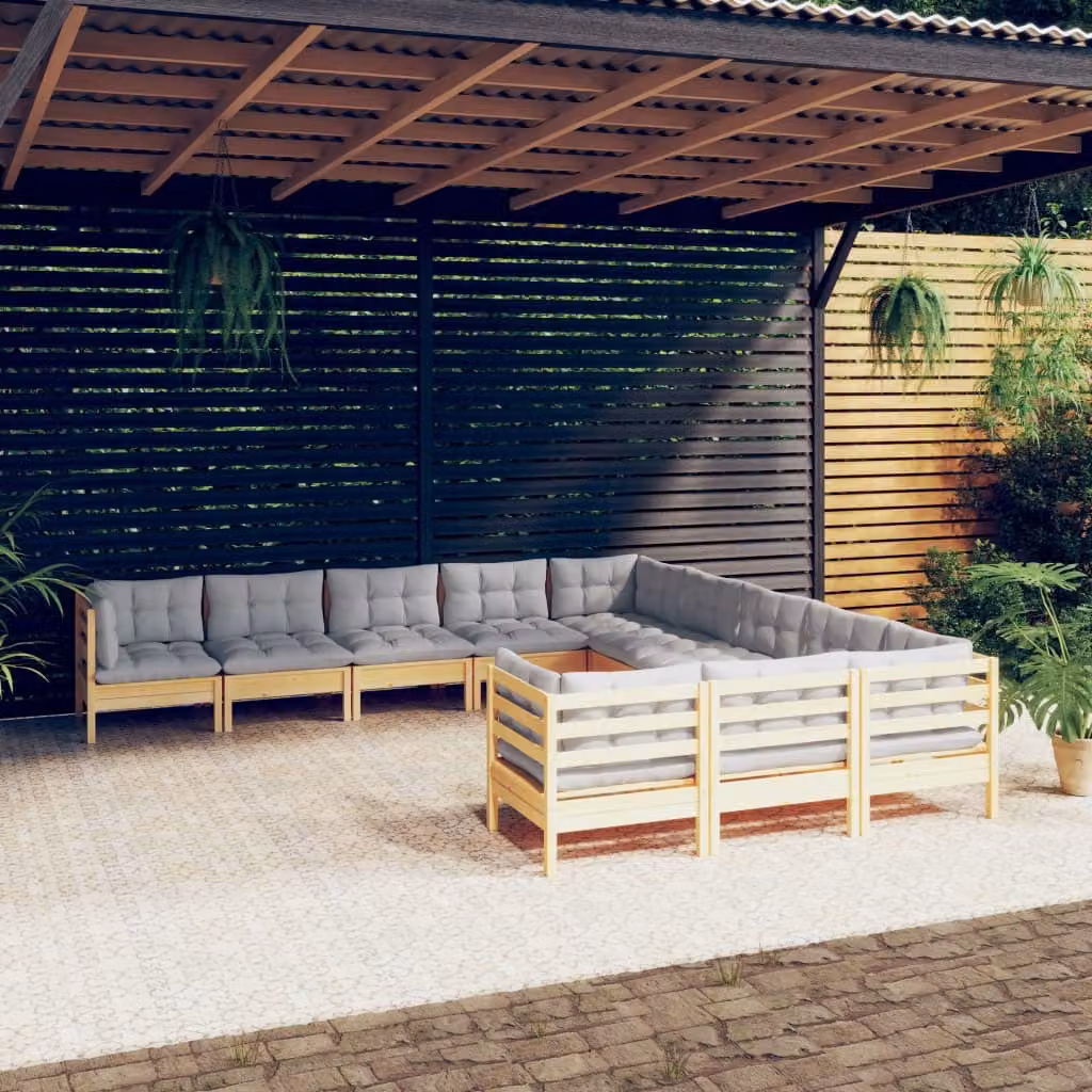 Maison Exclusive - Set Divani da Giardino 11 pz con Cuscini Grigi Massello di Pino