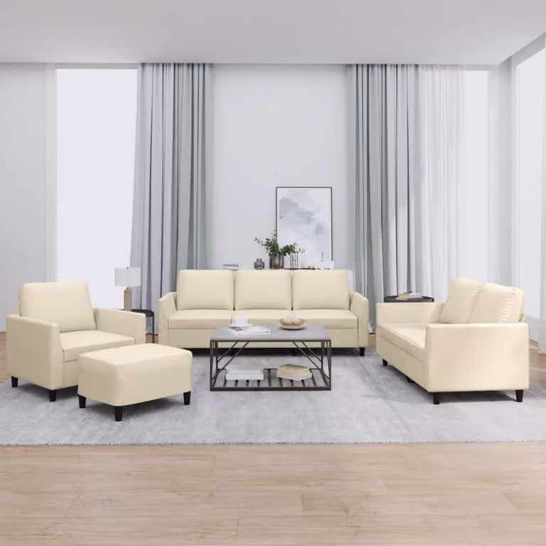 Set di divani vidaXL 4 pezzi in similpelle beige con cuscini e pouf per soggiorno