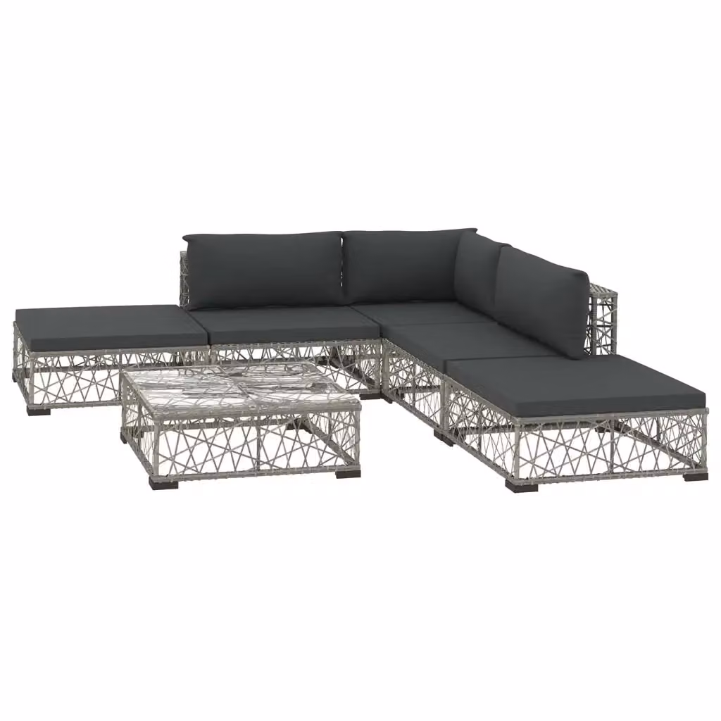 Set di divani da giardino vidaXL a forma di L composto da 6 pezzi con cuscini e tavolino, colore grigio – 2