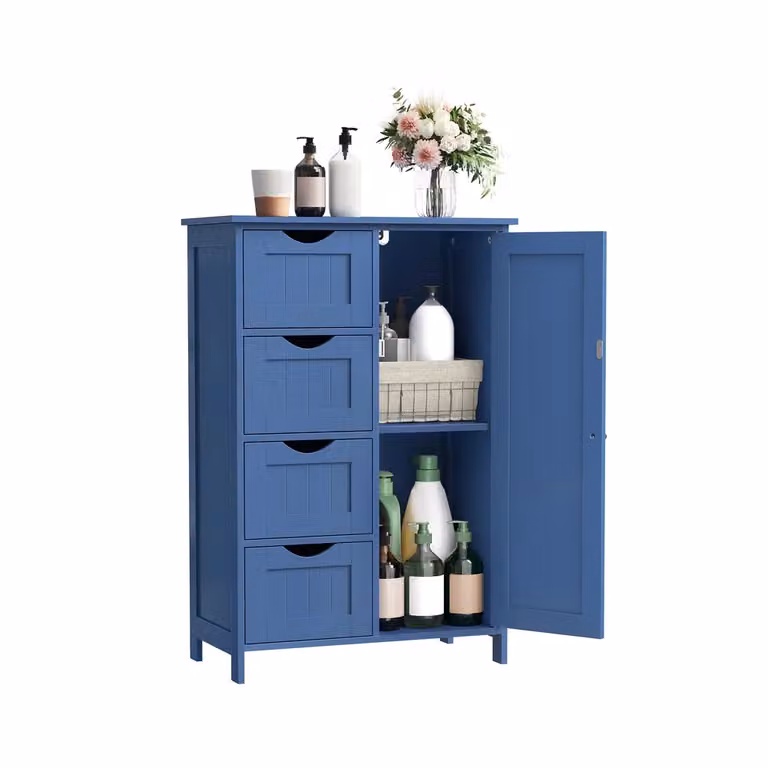 Mobile da Bagno Bagno Stretto con Cassetti Anta Ripiano Regolabile, Blu Porto / 30P x 55l x 82H cm