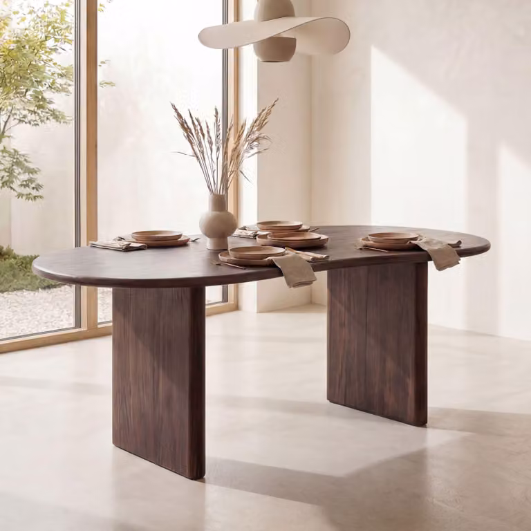 Tavolo da pranzo FineBuy Design 180 cm in legno massello di acacia marrone - Tavolo da pranzo massiccio bianco - Tavolo in legno a forma di rene dal design organico