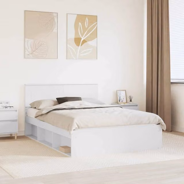 Struttura letto con giroletto e rete in legno multistrato bianco L/P/H: 200 x 140 x 90 cm
