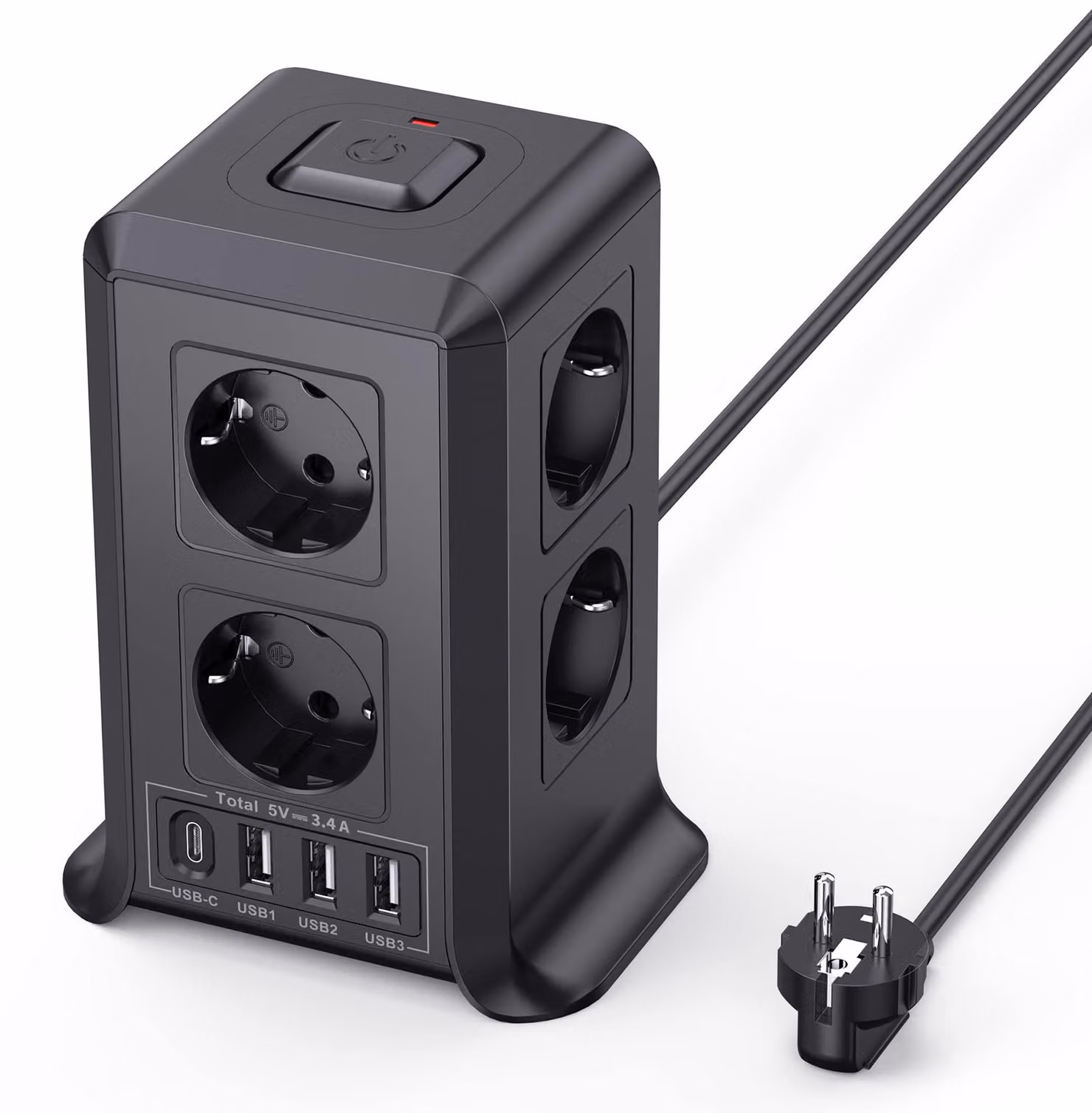 Ciabatta da muro a 2 prese con 8 prese di corrente AC e 4 porte USB
